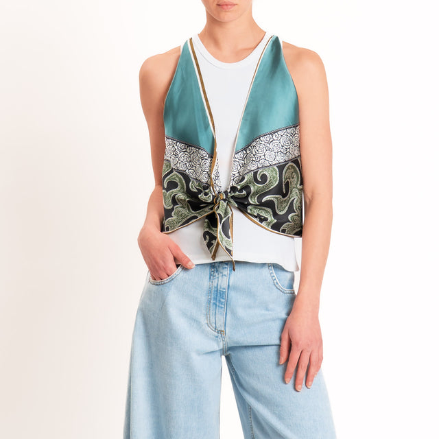Kontatto-Top con foulard fantasia - acqua/nero/verde