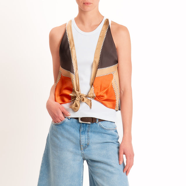 Kontatto-Top con foulard fantasia - arancio/beige/moro