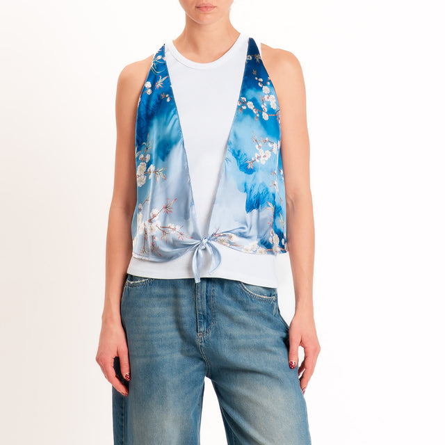 Kontatto-Top con foulard fantasia - blu/perla