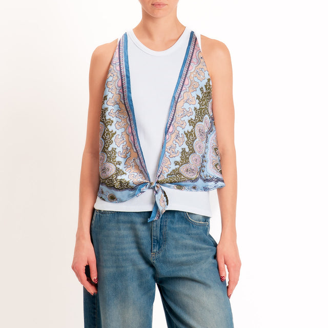 Kontatto-Top con foulard fantasia - cielo/beige/militare