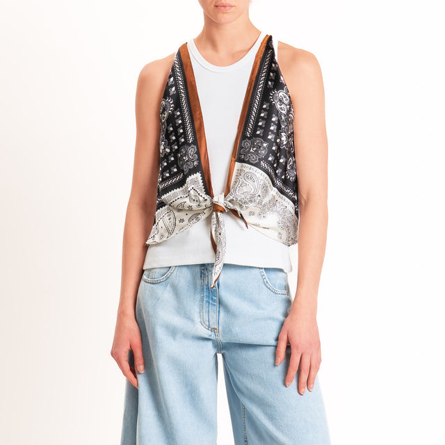 Kontatto-Top con foulard fantasia - nero/panna/moro