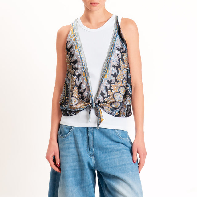 Kontatto-Top con foulard fantasia - nero/senape/tortora