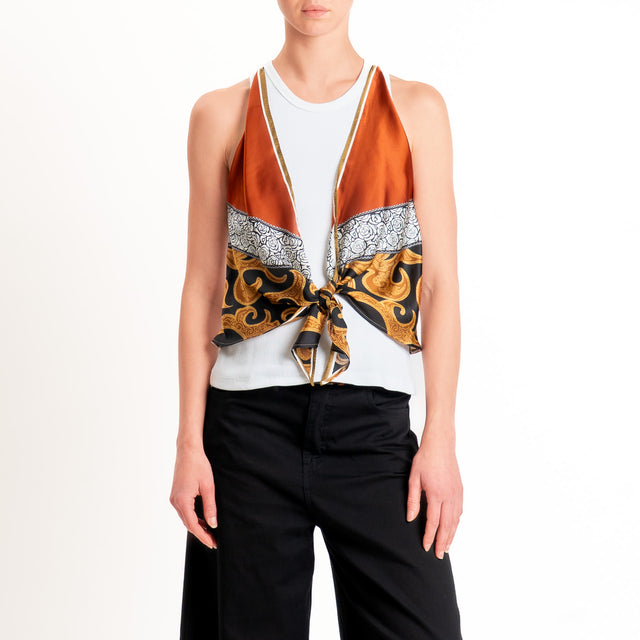 Kontatto-Top con foulard fantasia - rust/nero/senape
