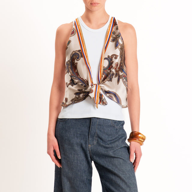 Kontatto-Top con foulard fantasia - sand/blu/arancio