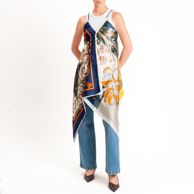 Kontatto-Top con foulard fantasia - blu/burro/orange