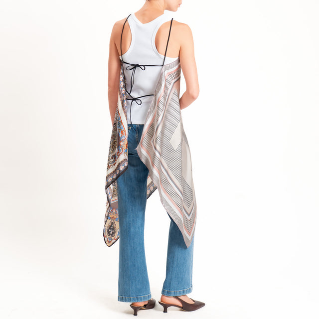 Kontatto-Top con foulard fantasia - sand/choco/rosa