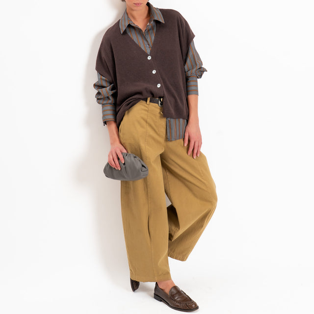 Dixie-Gilet misto cashmere bottoni madre perla - moro