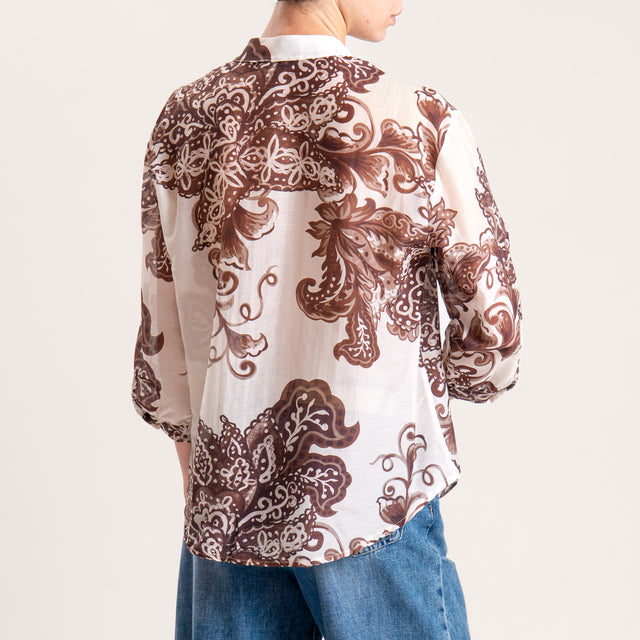 Zeroassoluto-Camicia MAIA fantasia in mussola misto seta - marocco latte/moro