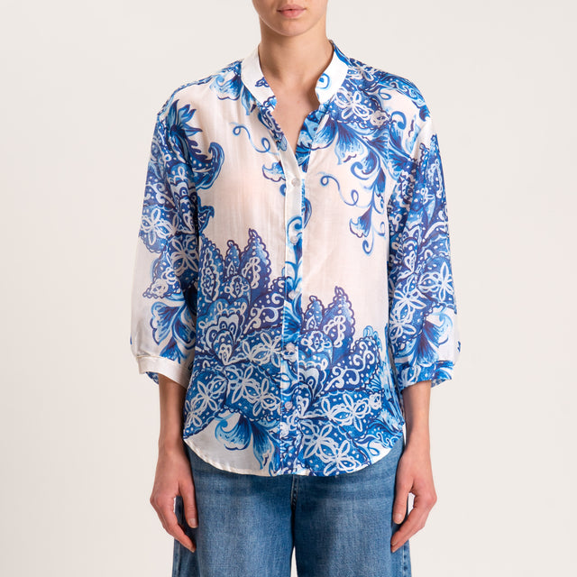 Zeroassoluto-Camicia MAIA fantasia in mussola misto seta - marocco latte/royal