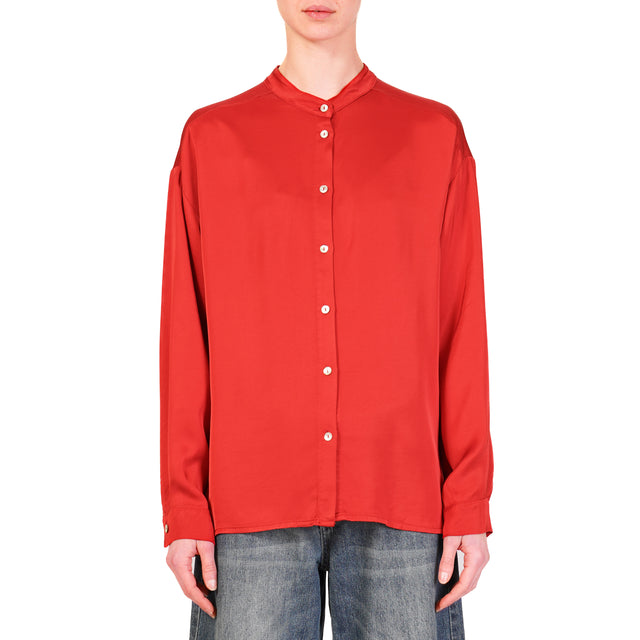 Motel-Camicia collo coreana in satin - rosso