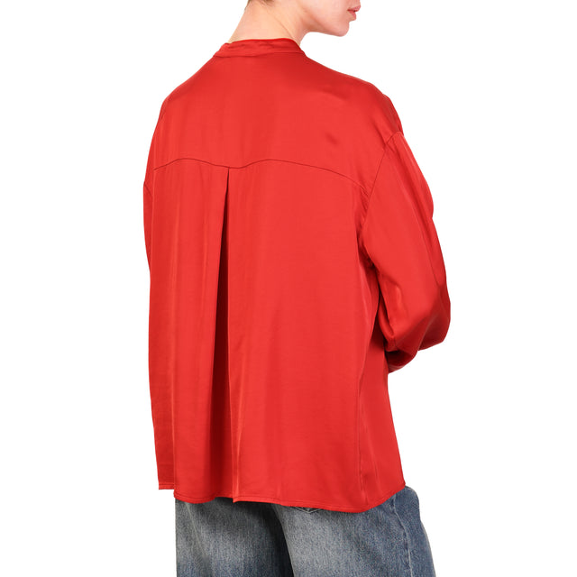 Motel-Camicia collo coreana in satin - rosso