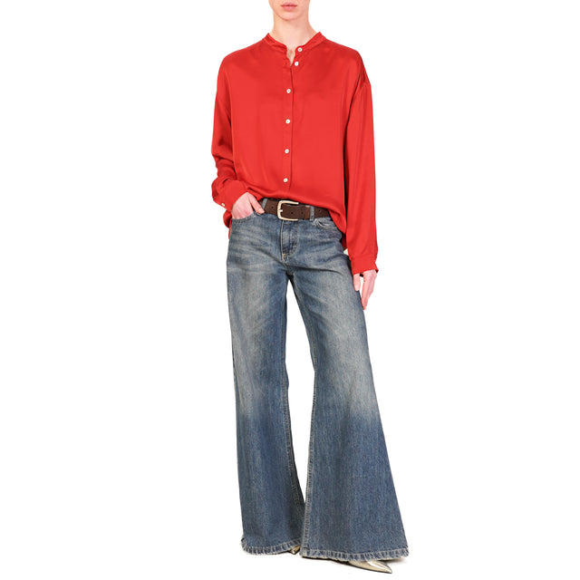 Motel-Camicia collo coreana in satin - rosso