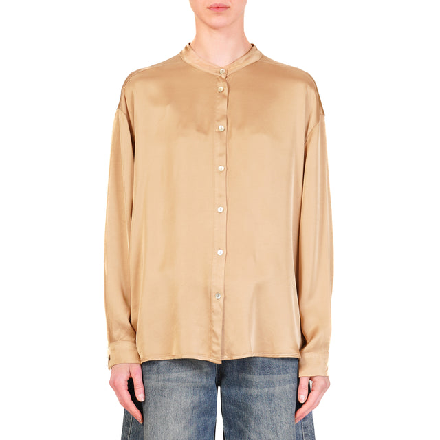 Motel-Camicia collo coreana in satin - biscotto