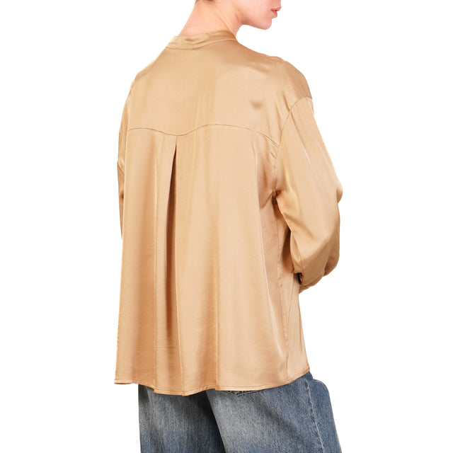 Motel-Camicia collo coreana in satin - biscotto
