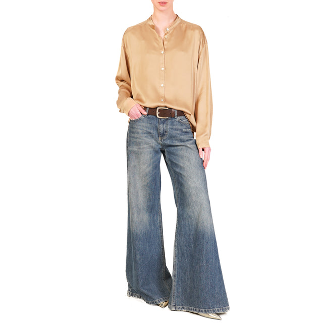 Motel-Camicia collo coreana in satin - biscotto