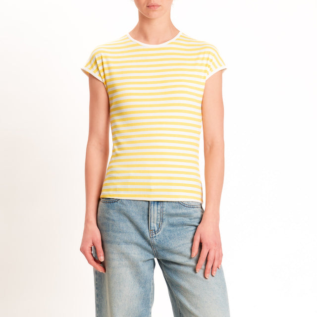 Motel-T-shirt righe a costine elasticizzata - panna/giallo