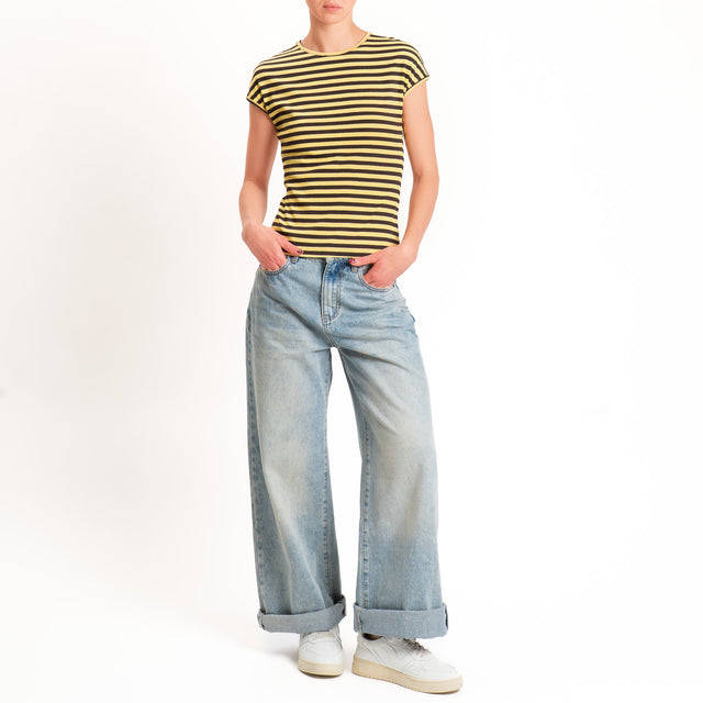 Motel-T-shirt righe costine elasticizzato - moro/giallo