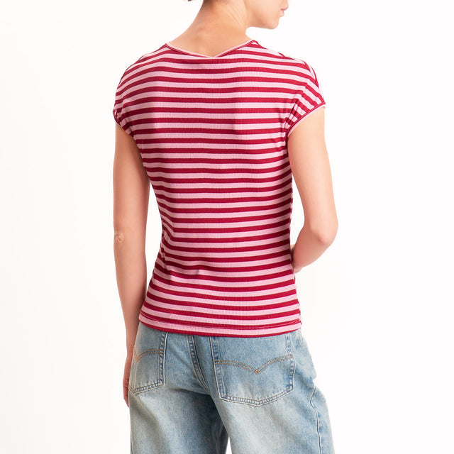 Motel-T-shirt righe costine elasticizzato - rosa/india