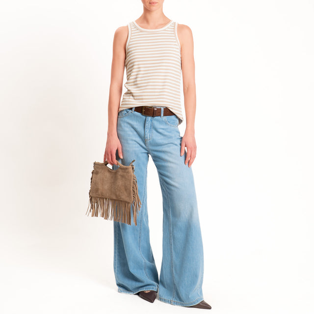 Motel-Top righe a costine elasticizzato - panna/beige