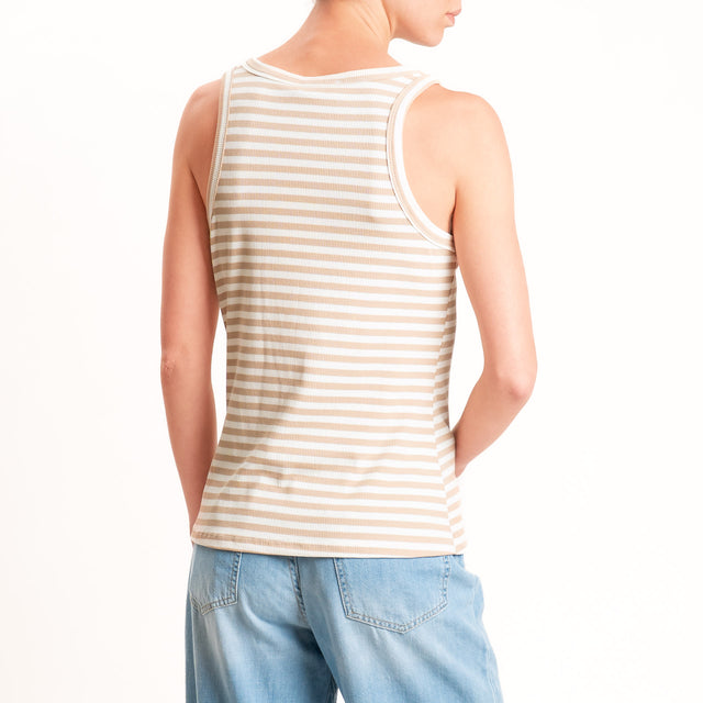 Motel-Top righe a costine elasticizzato - panna/beige
