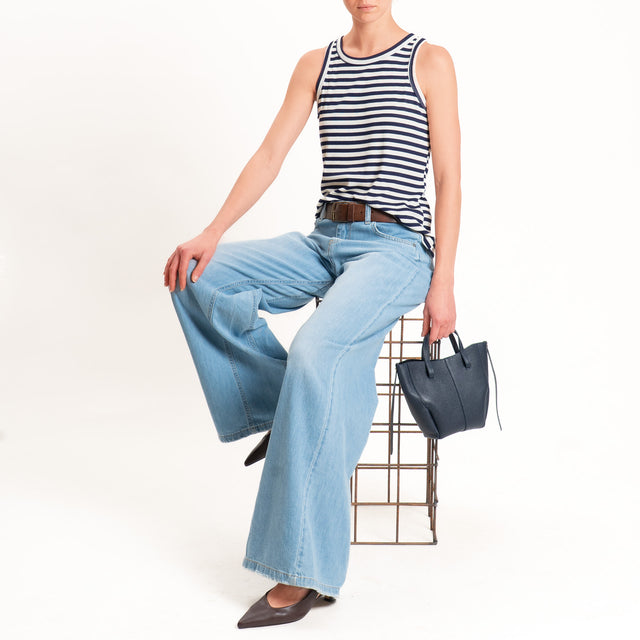 Motel-Top righe a costine elasticizzato - panna/blu