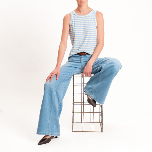 Motel-Top righe a costine elasticizzato - panna/celeste