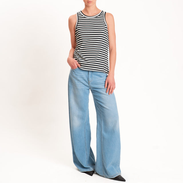 Motel-Top righe a costine elasticizzato - panna/nero