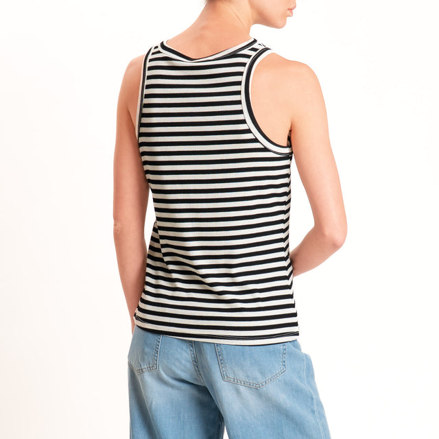 Motel-Top righe a costine elasticizzato - panna/nero