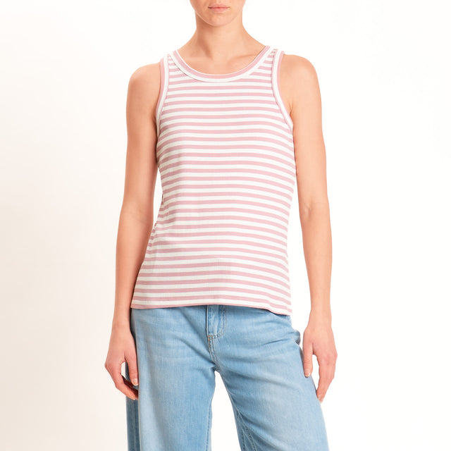 Motel-Top righe a costine elasticizzato - panna/rosa