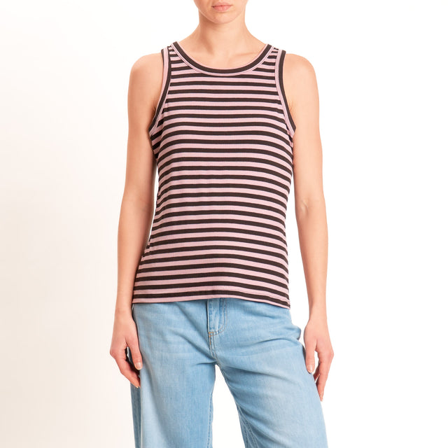 Motel-Top righe a costine elasticizzato - moro/rosa