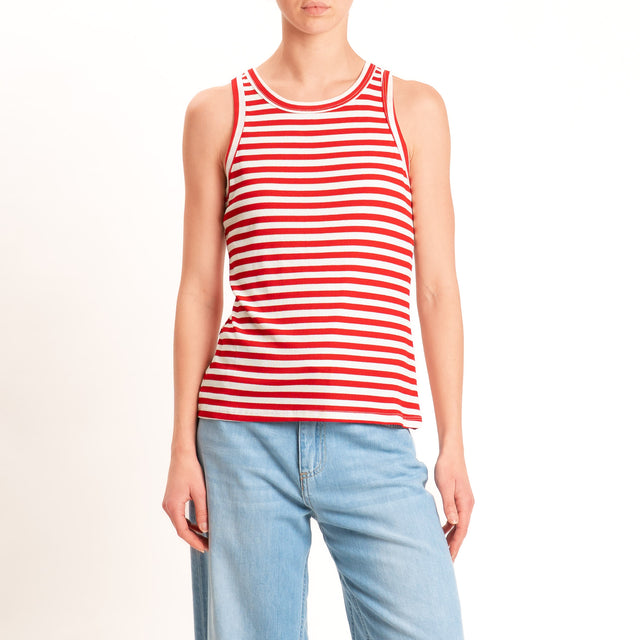 Motel-Top righe a costine elasticizzato - panna/rosso