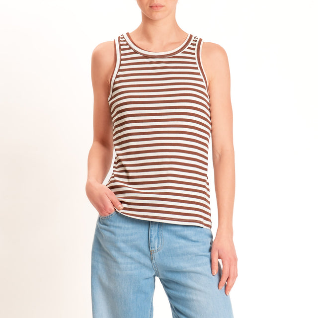 Motel-Top righe a costine elasticizzato - panna/tabacco