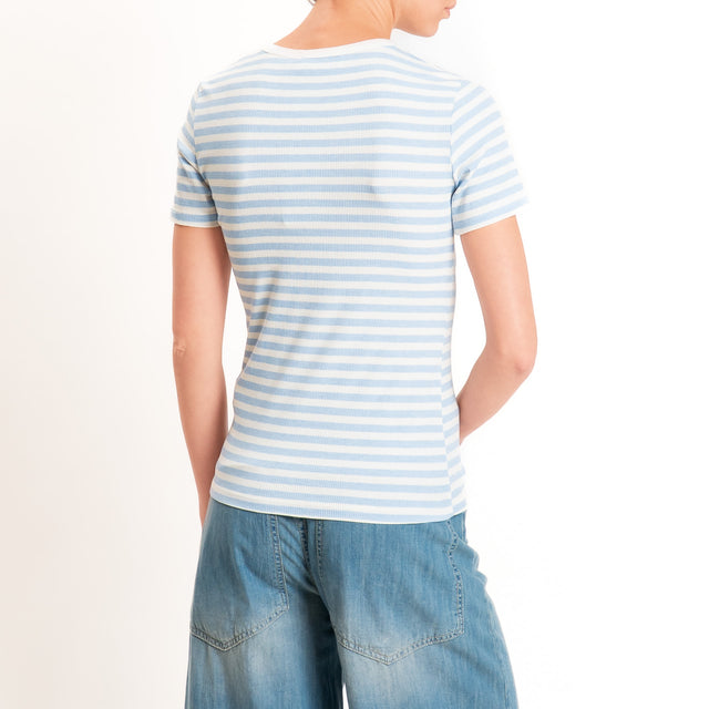 Motel-T-shirt righe serafino a costine - panna/celeste