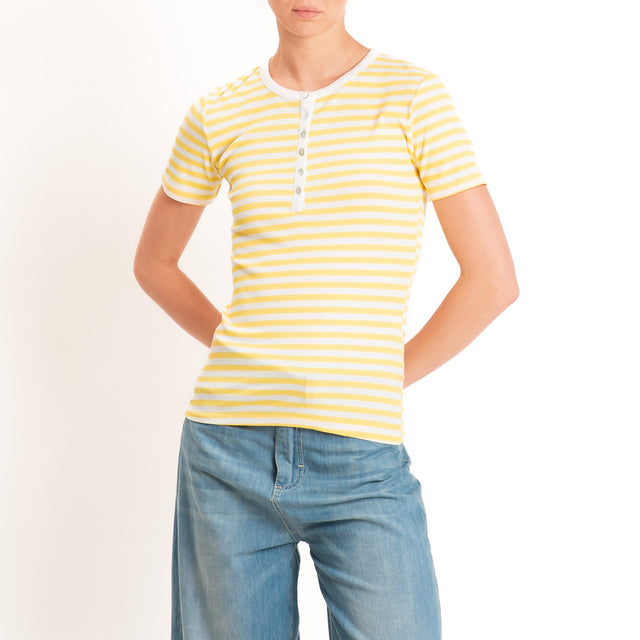 Motel-T-shirt righe serafino a costine - panna/giallo