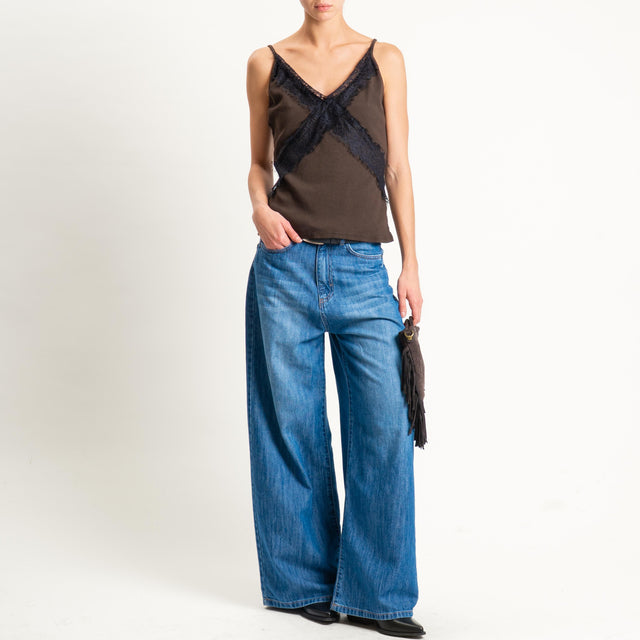 Motel-Top a costine con pizzo - moro