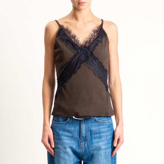 Motel-Top a costine con pizzo - moro