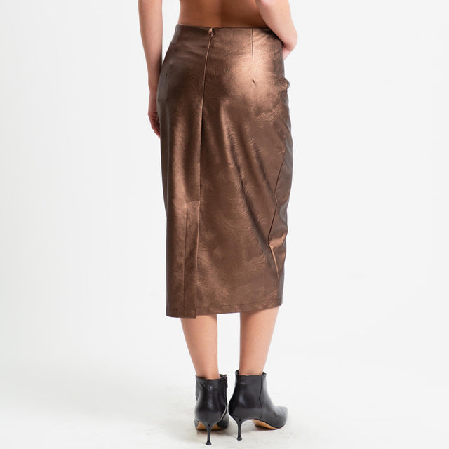 Motel-Gonna similpelle lamianta spacco dietro - bronzo