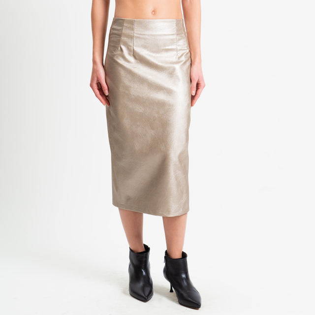 Motel-Gonna similpelle lamianta spacco dietro - oro light