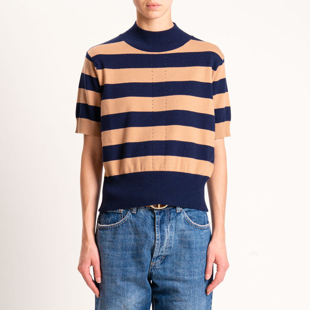 Motel-Maglia righe collo montato - blu/cammello