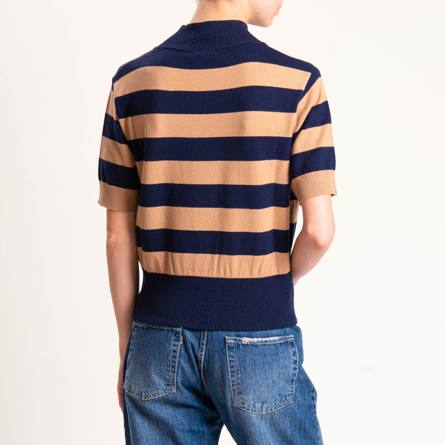 Motel-Maglia righe collo montato - blu/cammello