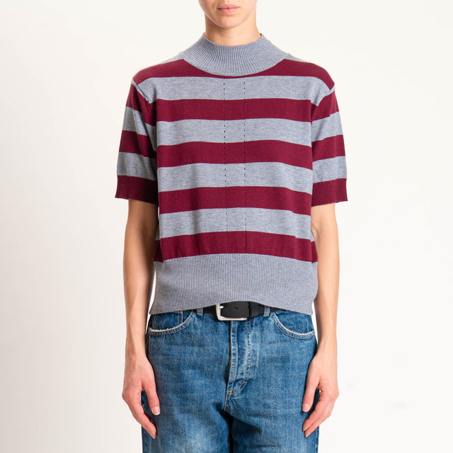 Motel-Maglia righe collo montato - grigio/bordeaux