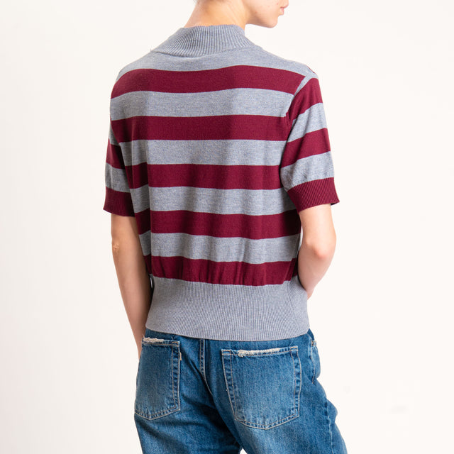 Motel-Maglia righe collo montato - grigio/bordeaux