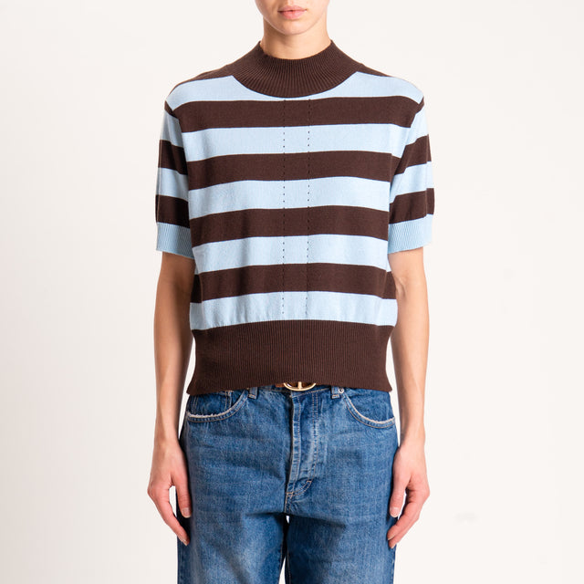 Motel-Maglia righe collo montato - moro/azzurro