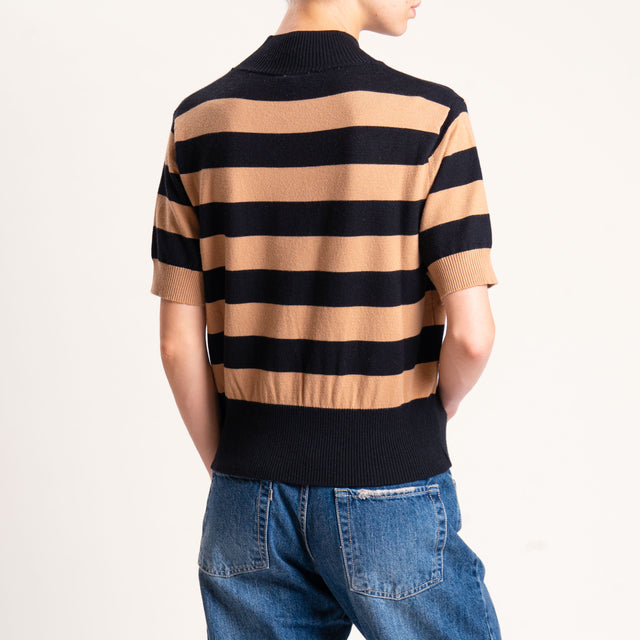 Motel-Maglia righe collo montato - nero/cammello
