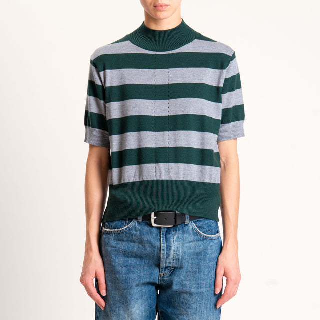 Motel-Maglia righe collo montato - verde/grigio