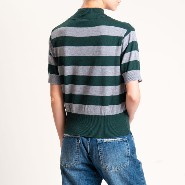 Motel-Maglia righe collo montato - verde/grigio