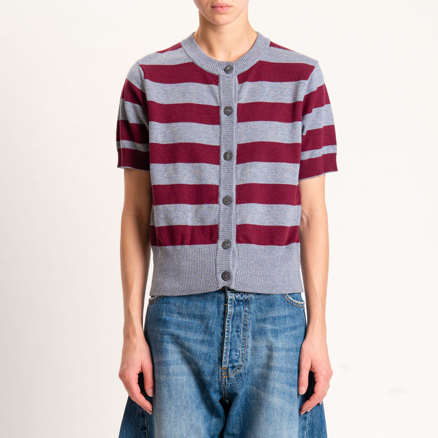 Motel-Cardigan righe in maglia mezza manica - grigio/bordeaux