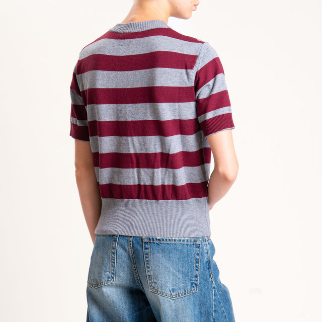 Motel-Cardigan righe in maglia mezza manica - grigio/bordeaux
