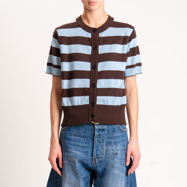 Motel-Cardigan righe in maglia mezza manica - moro/azzurro