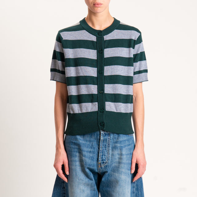 Motel-Cardigan righe in maglia mezza manica - verde/grigio